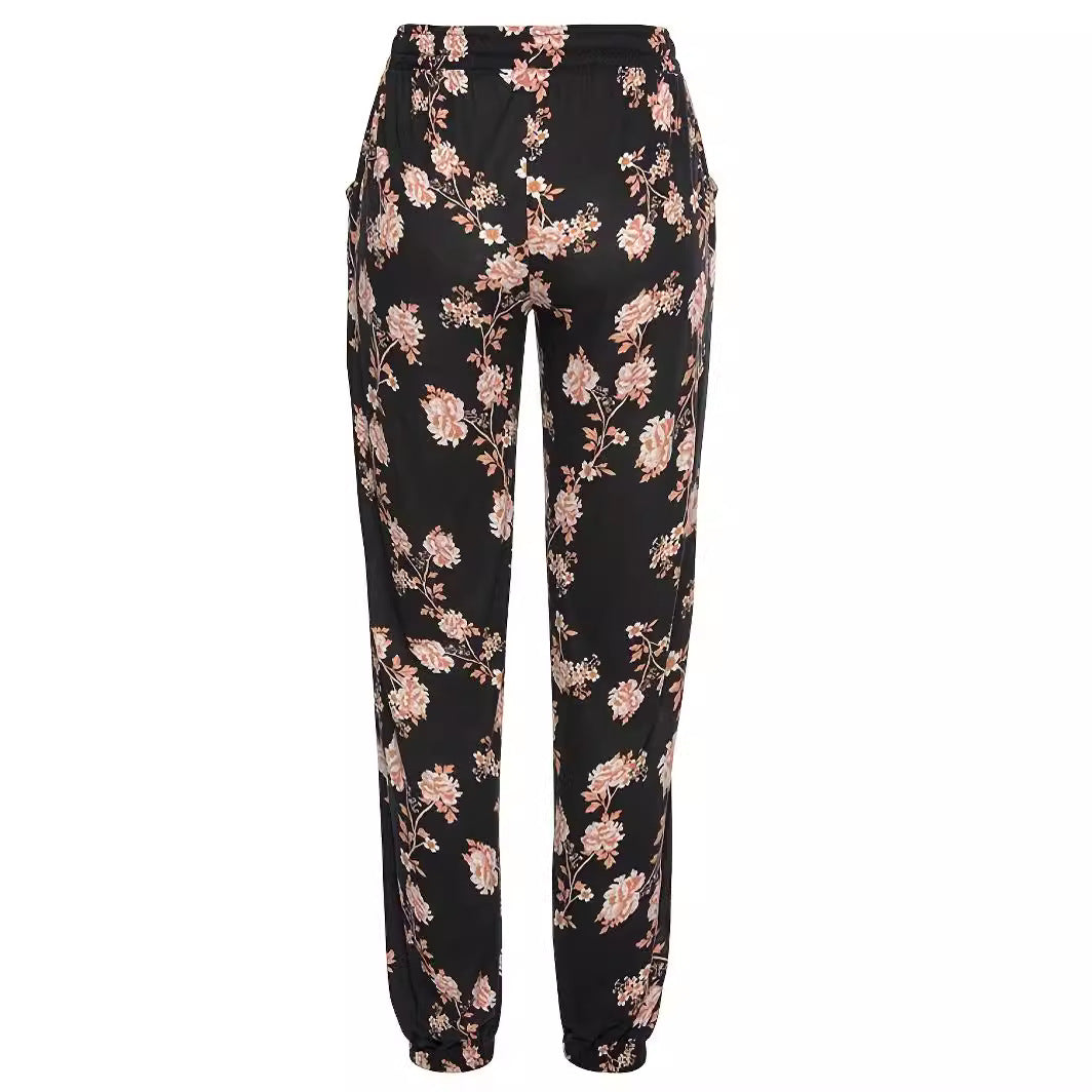 Damen Freizeithose mit floralem Muster und elastischem Bund Stalluxe