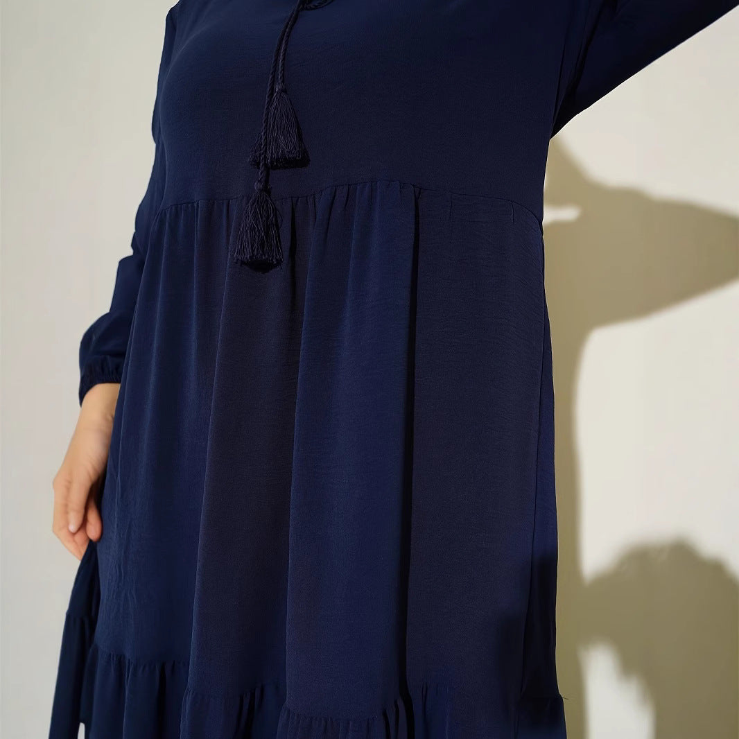 Damen Maxikleid mit voluminösem Rock und feinen Tasseln Stalluxe