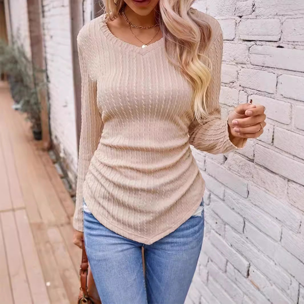 Damen Langarmshirt mit hochwertiger Struktur und V-Ausschnitt Stalluxe