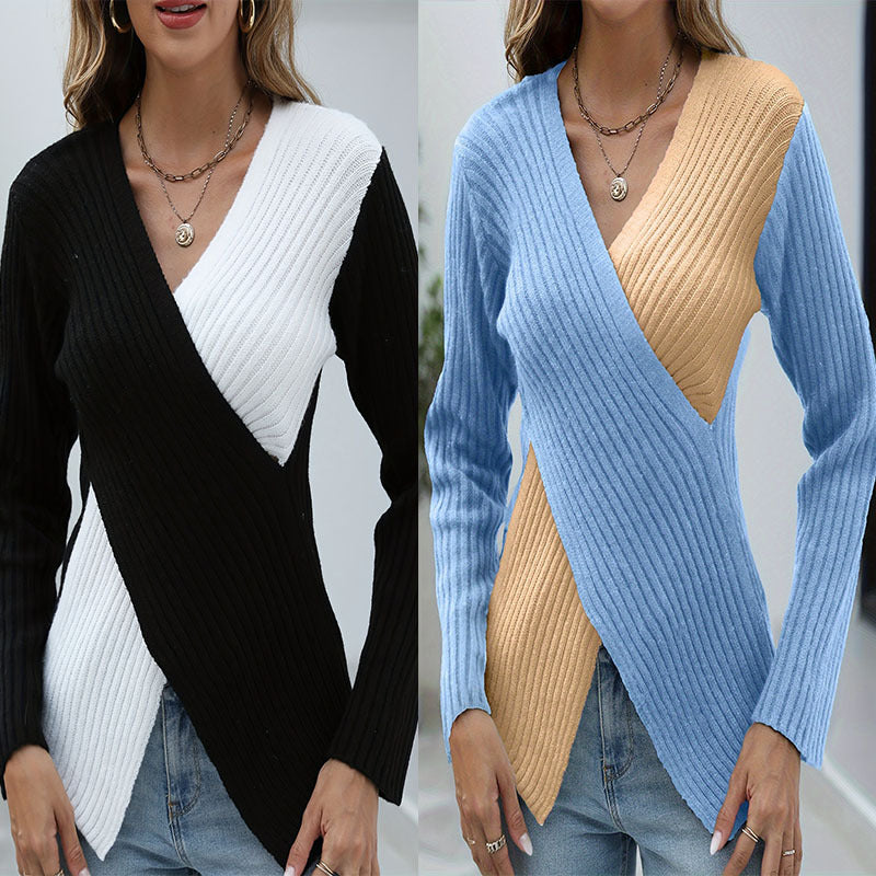 Damen asymmetrisches Strickoberteil mit eleganter V-Front Stalluxe