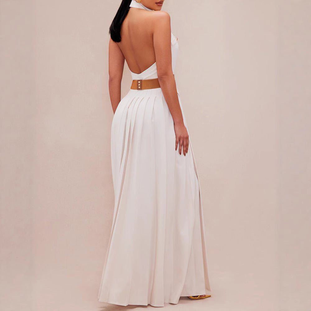 Damen Maxikleid mit Knopfdetails und schwingendem Rock Stalluxe