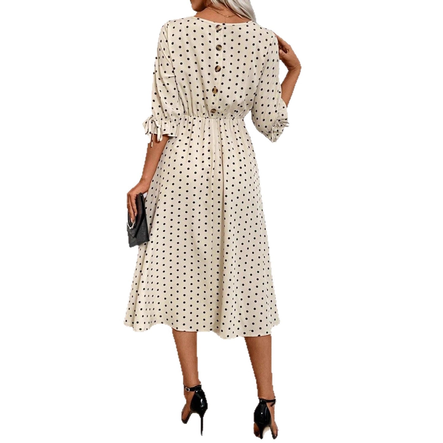 Damen Midikleid mit dekorativen Puffärmeln und elastischem Taillenbund Stalluxe