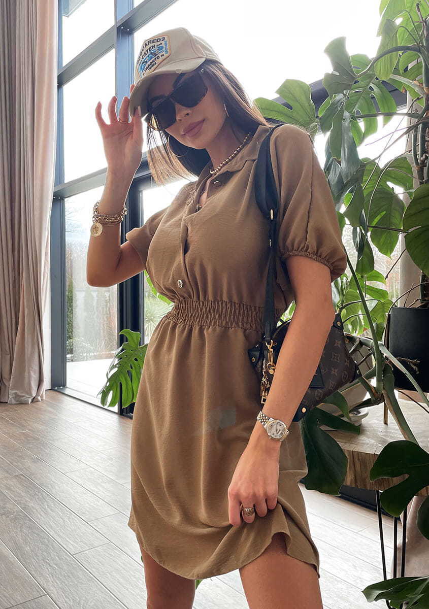 Damen Hemdkleid mit elastischem Bund und modischem Kragen Stalluxe