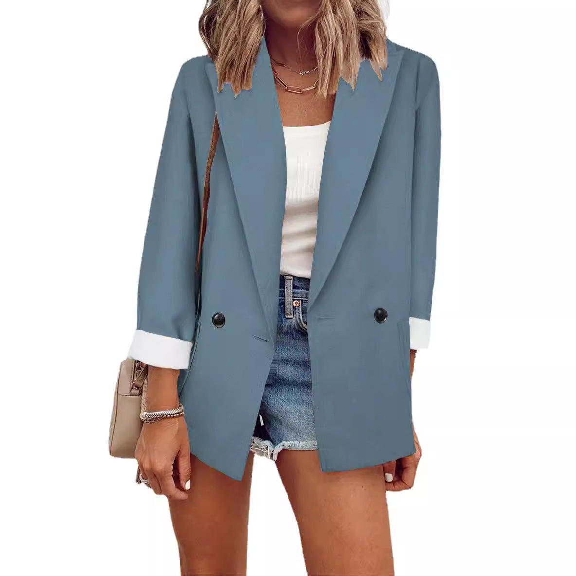 Damen modischer Blazer im Oversized-Schnitt mit tiefen Taschen und umgeschlagenen Ärmeln Stalluxe