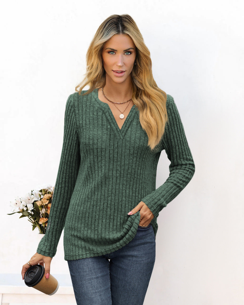 Damen lässiges Langarmshirt aus strukturiertem Material Stalluxe