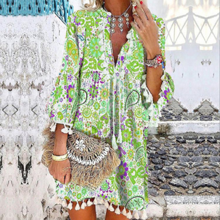 Damen Tunika-Kleid mit kreativem Print und Taschendetails Stalluxe