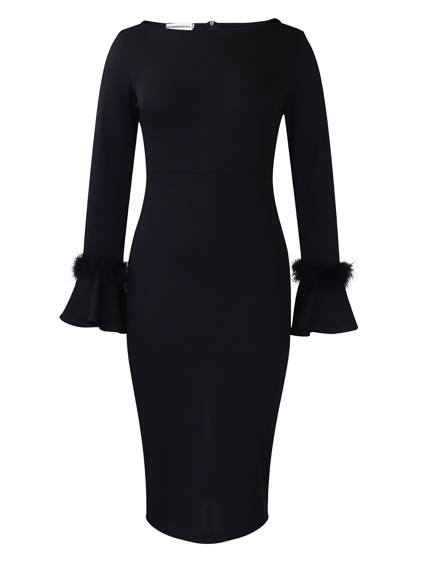 Damen Etuikleid mit trendigen Volantärmeln und Furry-Details Stalluxe