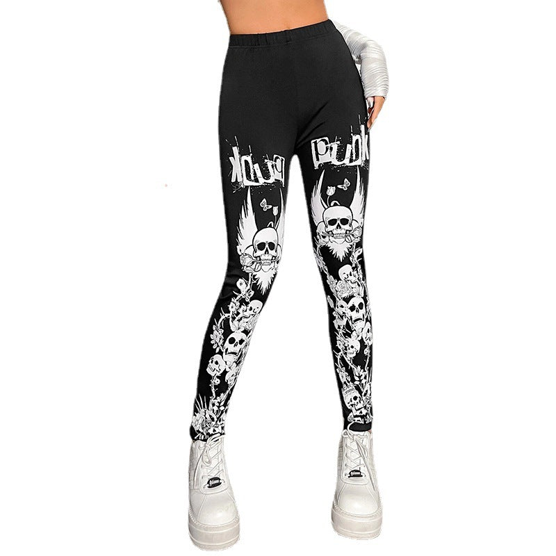 Damen Leggings mit auffälligem Totenkopf- und floralem Design Stalluxe