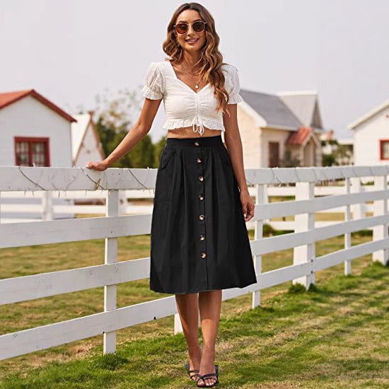Damen Midi-Rock mit Knopfleiste und praktischen Taschen Stalluxe