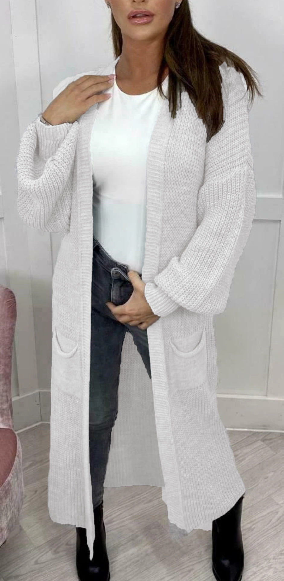 Damen Langer Strickcardigan mit strukturierter Maschenoptik und praktischen Taschen Stalluxe