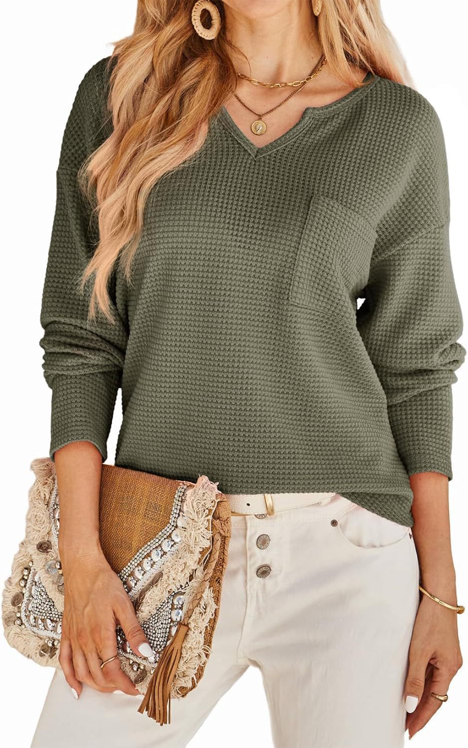 Damen lässiges V-Ausschnitt Pullover mit Brusttasche Stalluxe