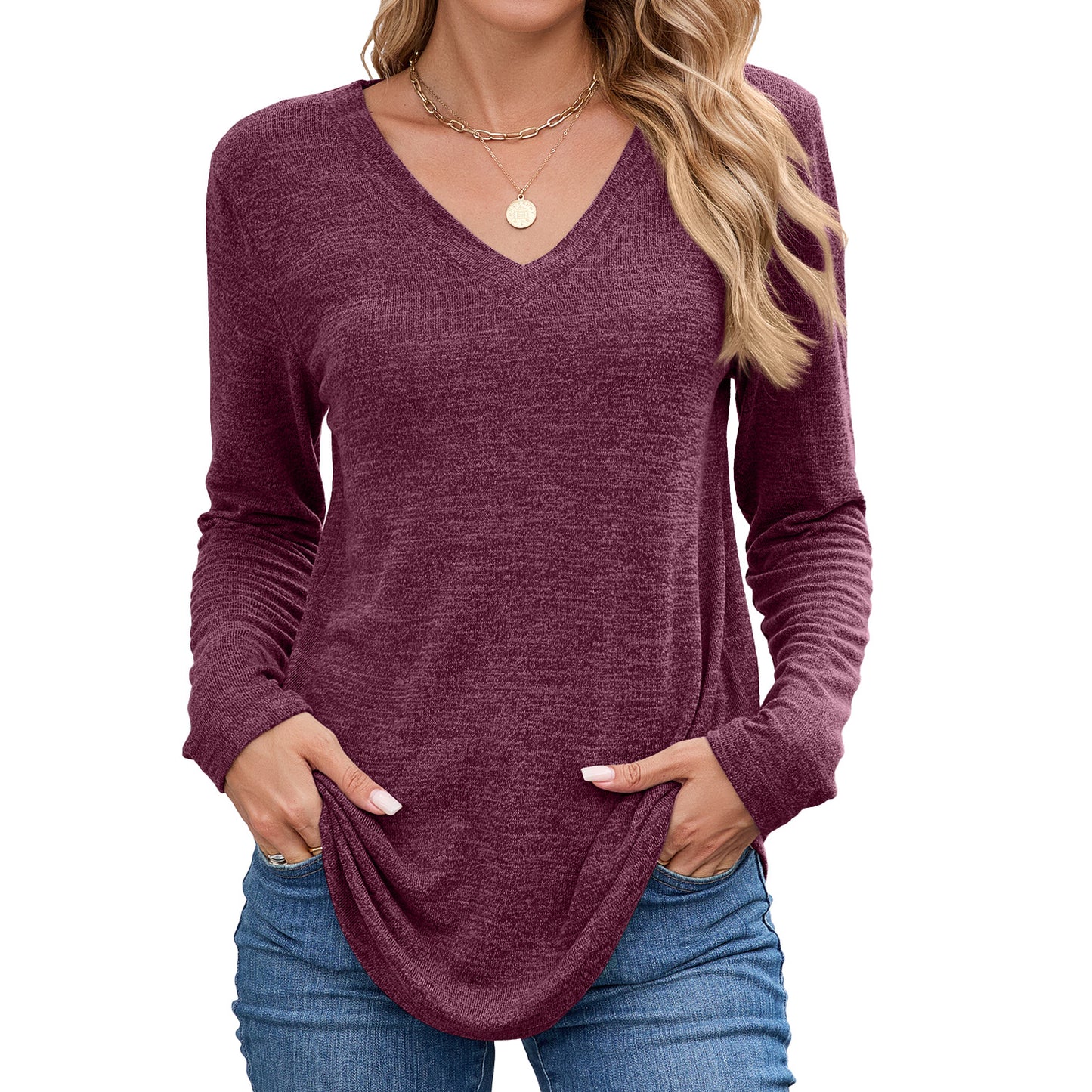 Damen Langarmshirt mit V-Ausschnitt und lässigem Schnitt Stalluxe