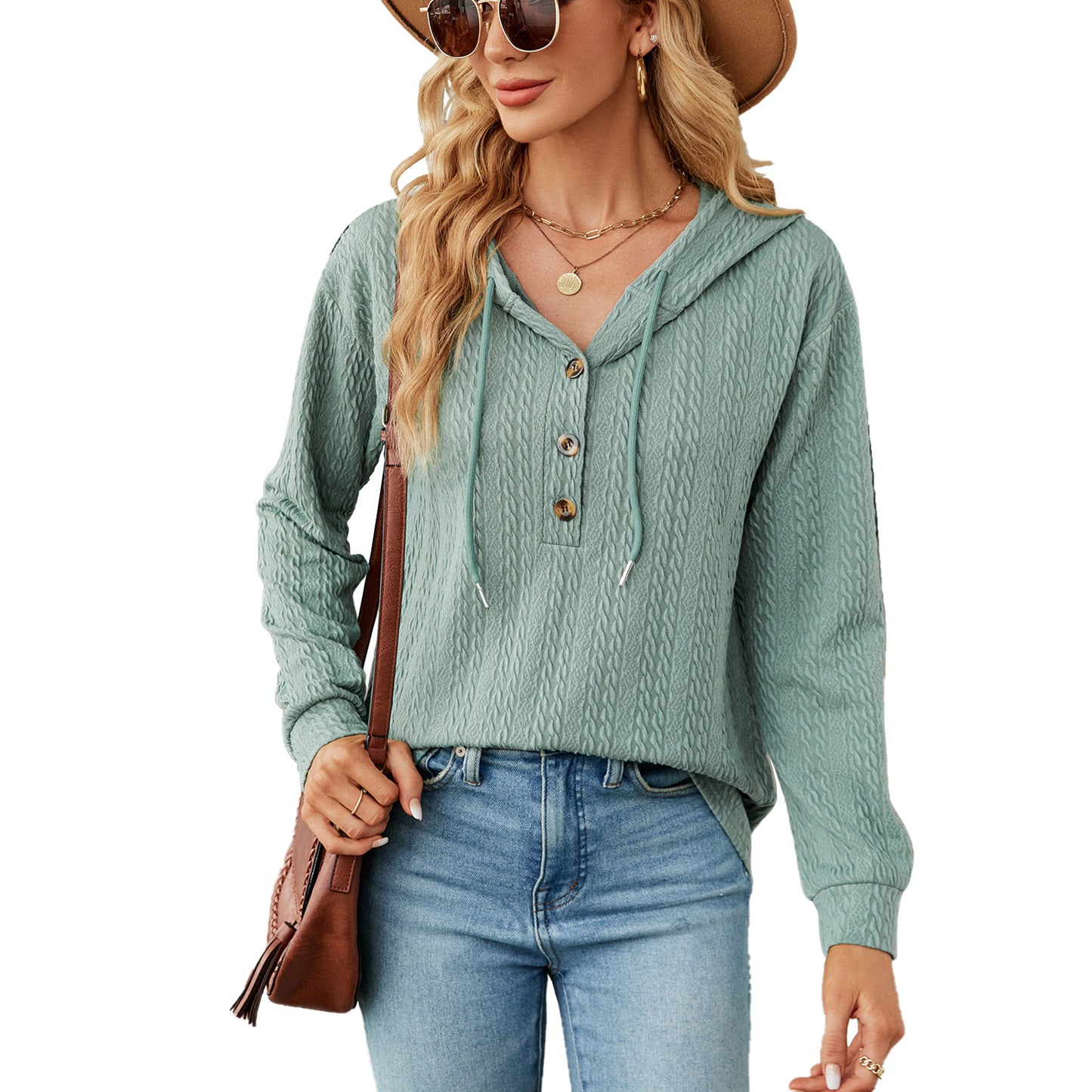 Damen lässiger Kapuzenpullover mit strukturierter Oberfläche und Knopfdetails Stalluxe