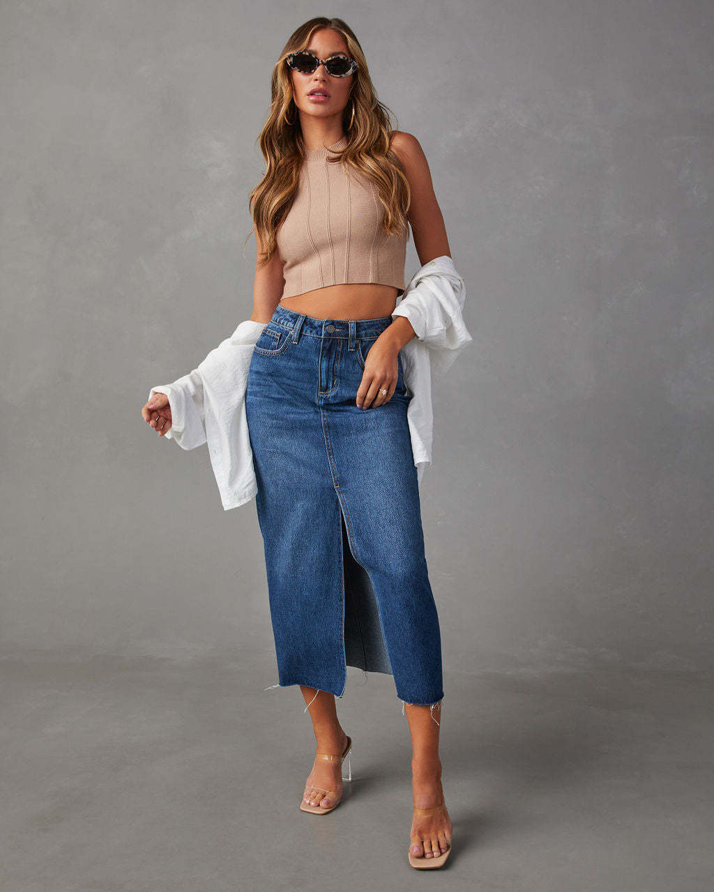 Damen Jeansrock mit modischem Schlitz und lässigem Schnitt Stalluxe