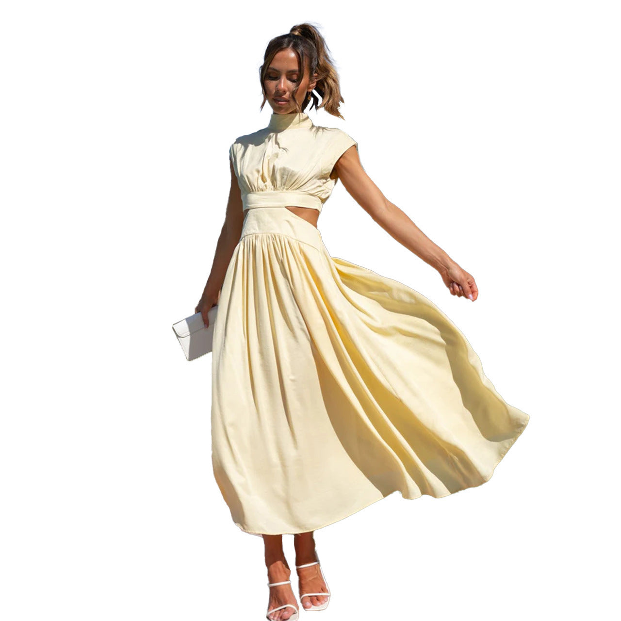 Damen Maxikleid mit elegantem Cut-Out und plissierten Details Stalluxe