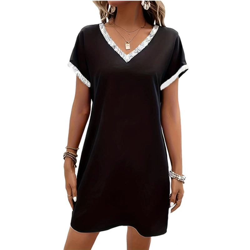 Damen lässiges V-Ausschnitt Kleid mit dekorativem Saum Stalluxe