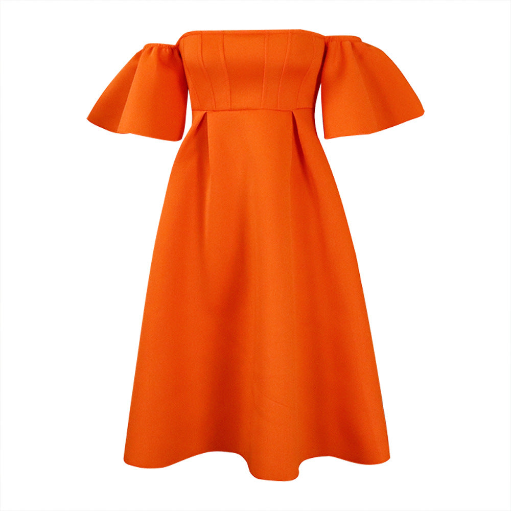 Damen Off-Shoulder Maxikleid mit schwingendem Rock und voluminösen Ärmeln Stalluxe