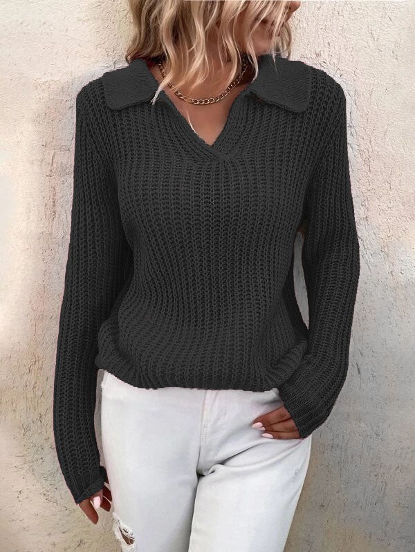 Damen V-Ausschnitt Strickpullover mit Kragen Stalluxe