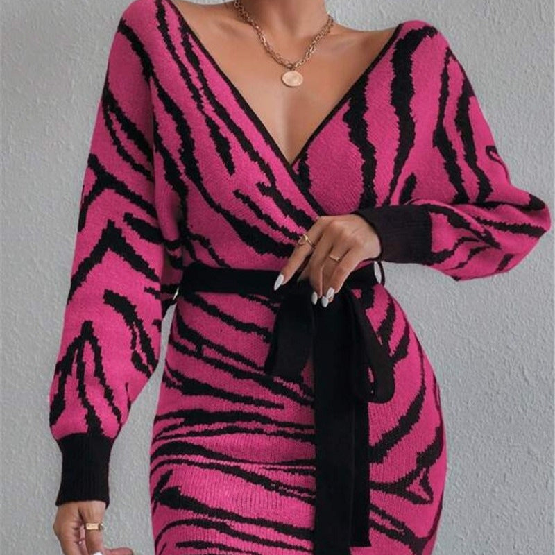 Damen Strickkleid im angesagten Zebramuster Stalluxe