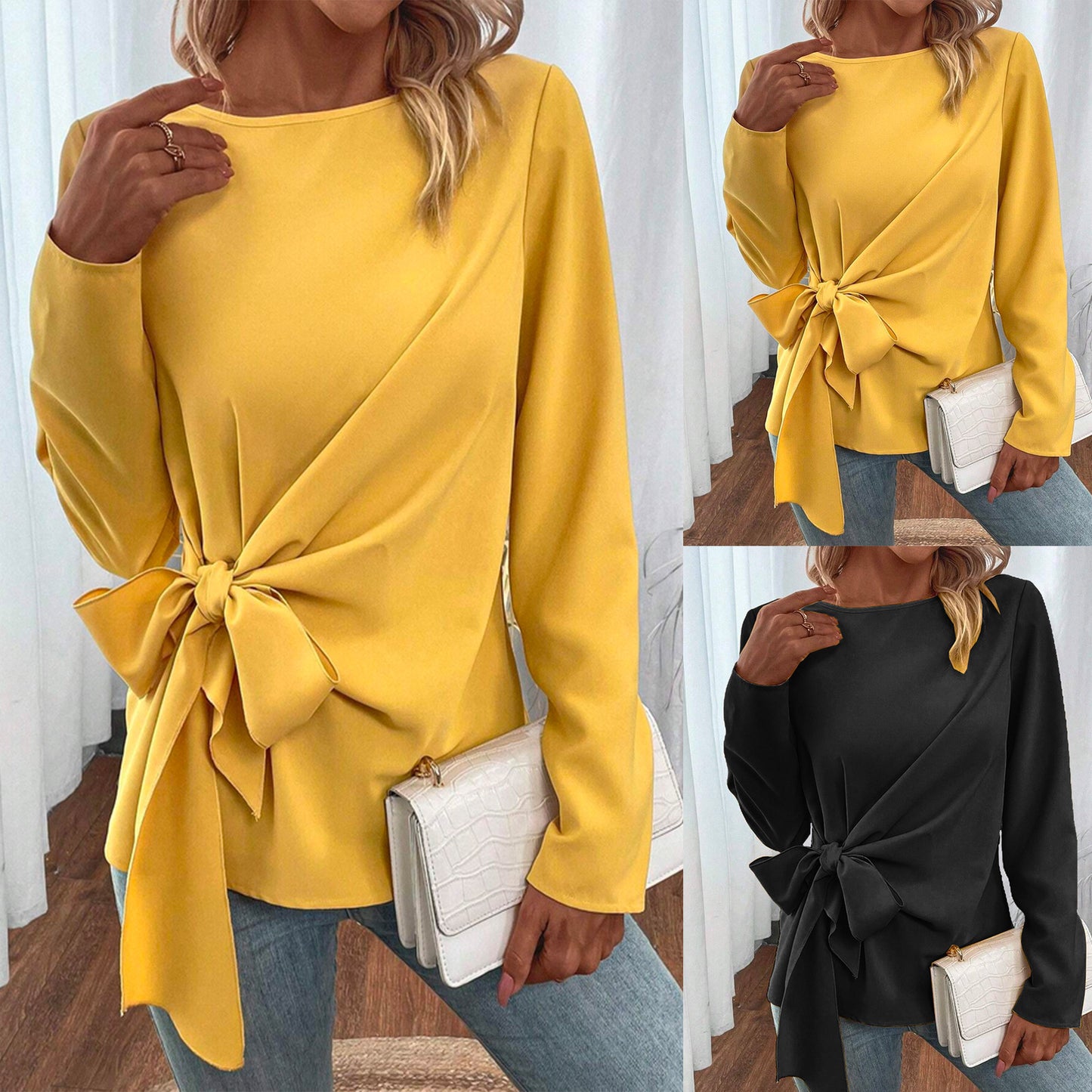 Damen Elegantes Blusenshirt mit seitlichem Knoten Stalluxe