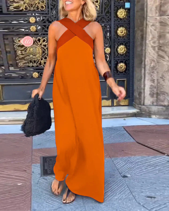 Damen Langes Maxikleid mit Cross-Over-Trägern und elegantem Schnitt Stalluxe