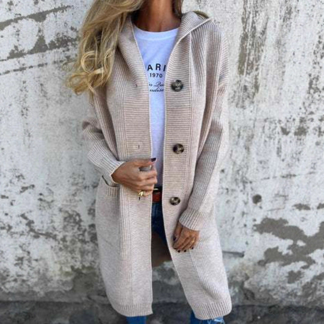 Damen Strickjacke mit Kapuze und Knöpfen Stalluxe