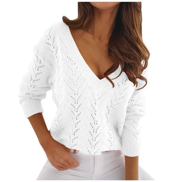 Damen Strickpullover mit V-Ausschnitt und filigranem Muster Stalluxe