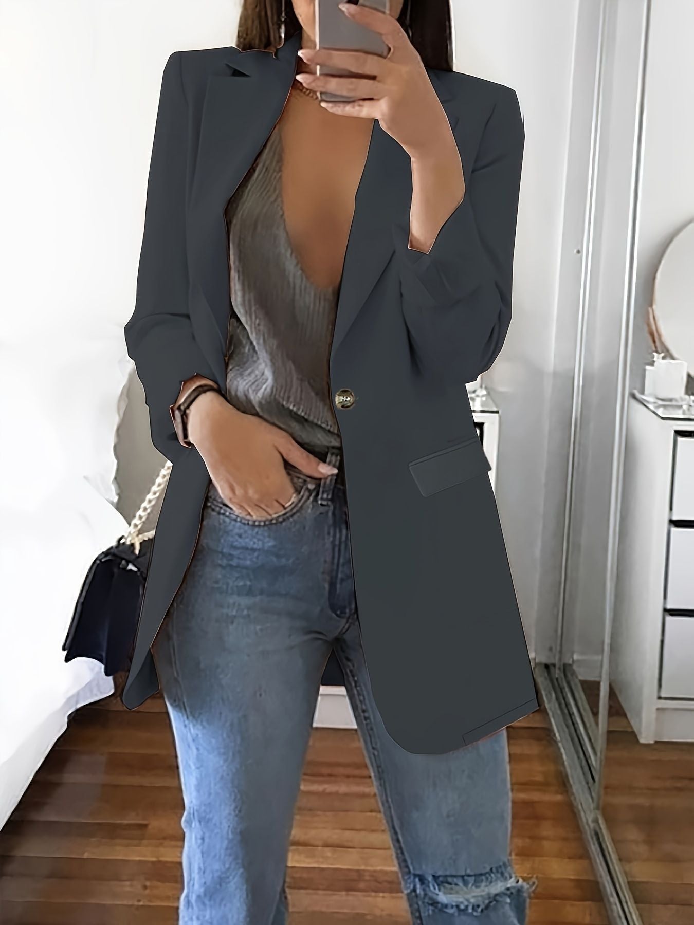 Damen Eleganter Blazer mit tiefem V-Ausschnitt und schmalem Schnitt Stalluxe