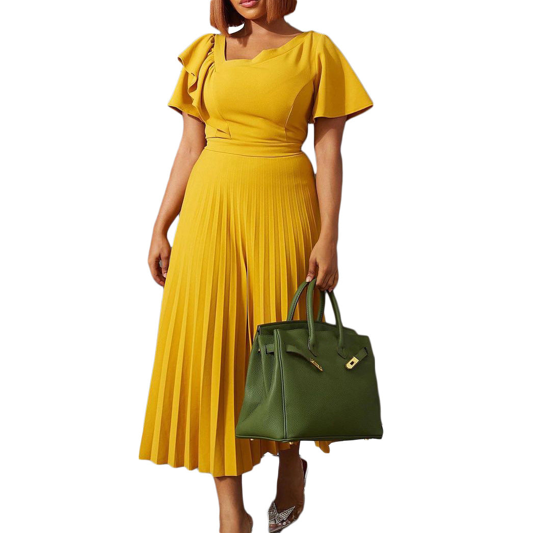 Damen Plissiertes Maxikleid mit einzigartigem Rüschendesign und eleganter Taillierung Stalluxe