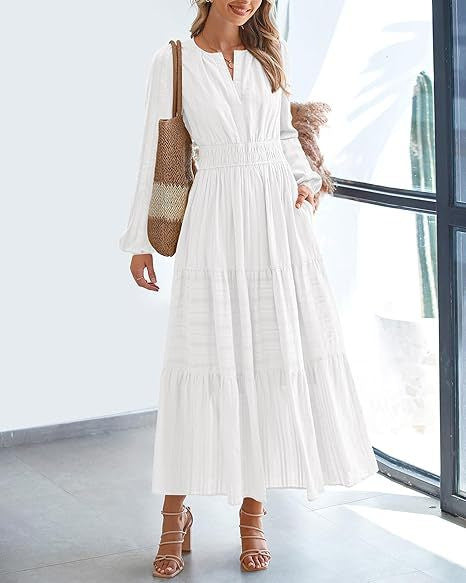 Damen Maxikleid mit langem Ärmel und Taillengürtel Stalluxe