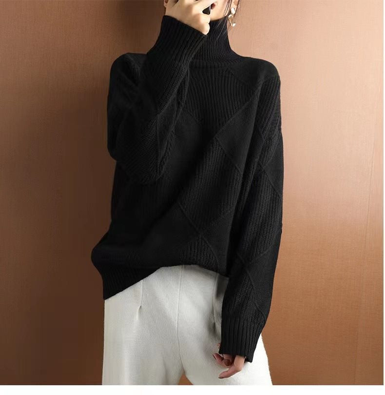 Damen kuscheliger Stehkragenpullover mit strukturiertem Strickmuster Stalluxe