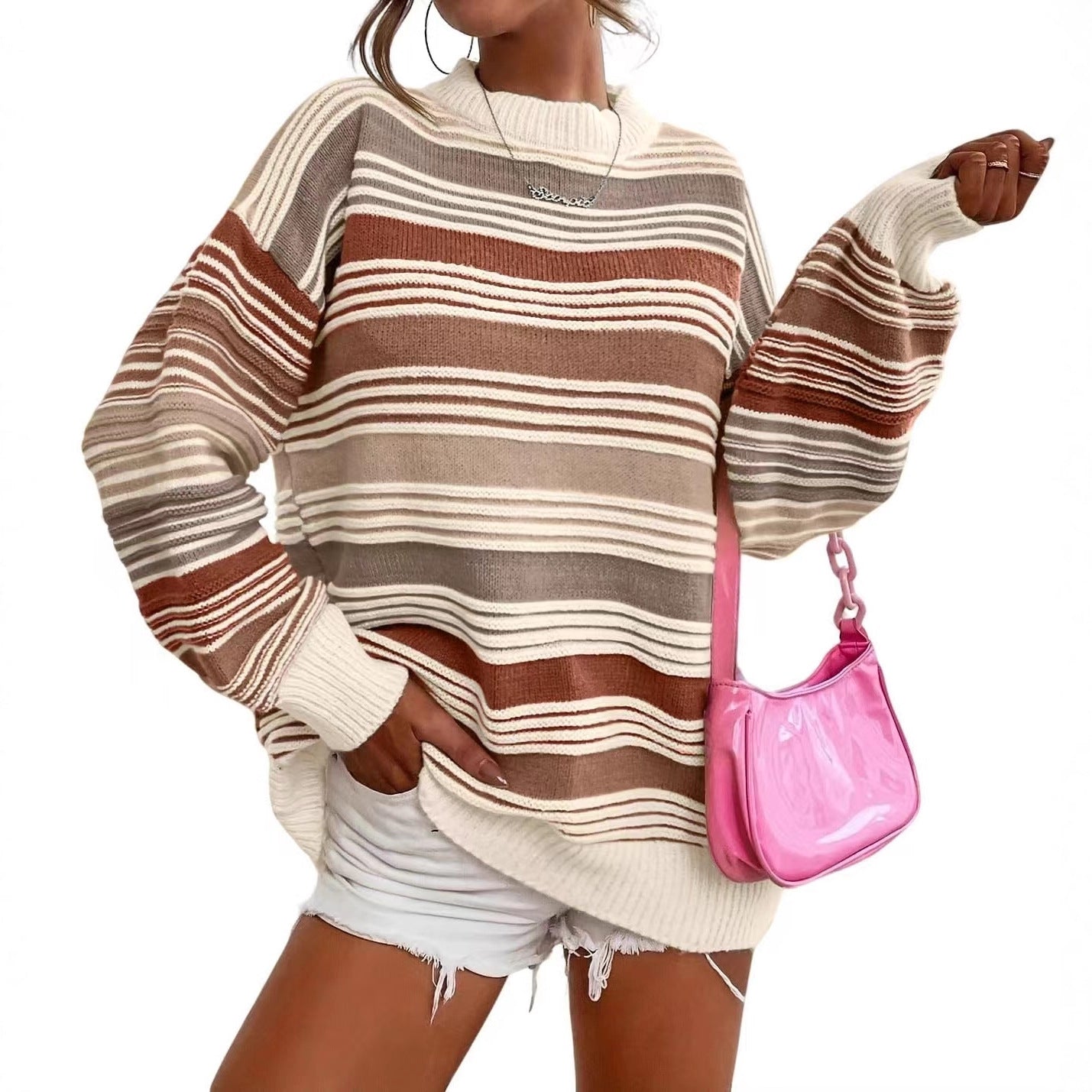 Damen gestreifter Oversize-Pullover mit Rundhalsausschnitt und lässiger Passform Stalluxe