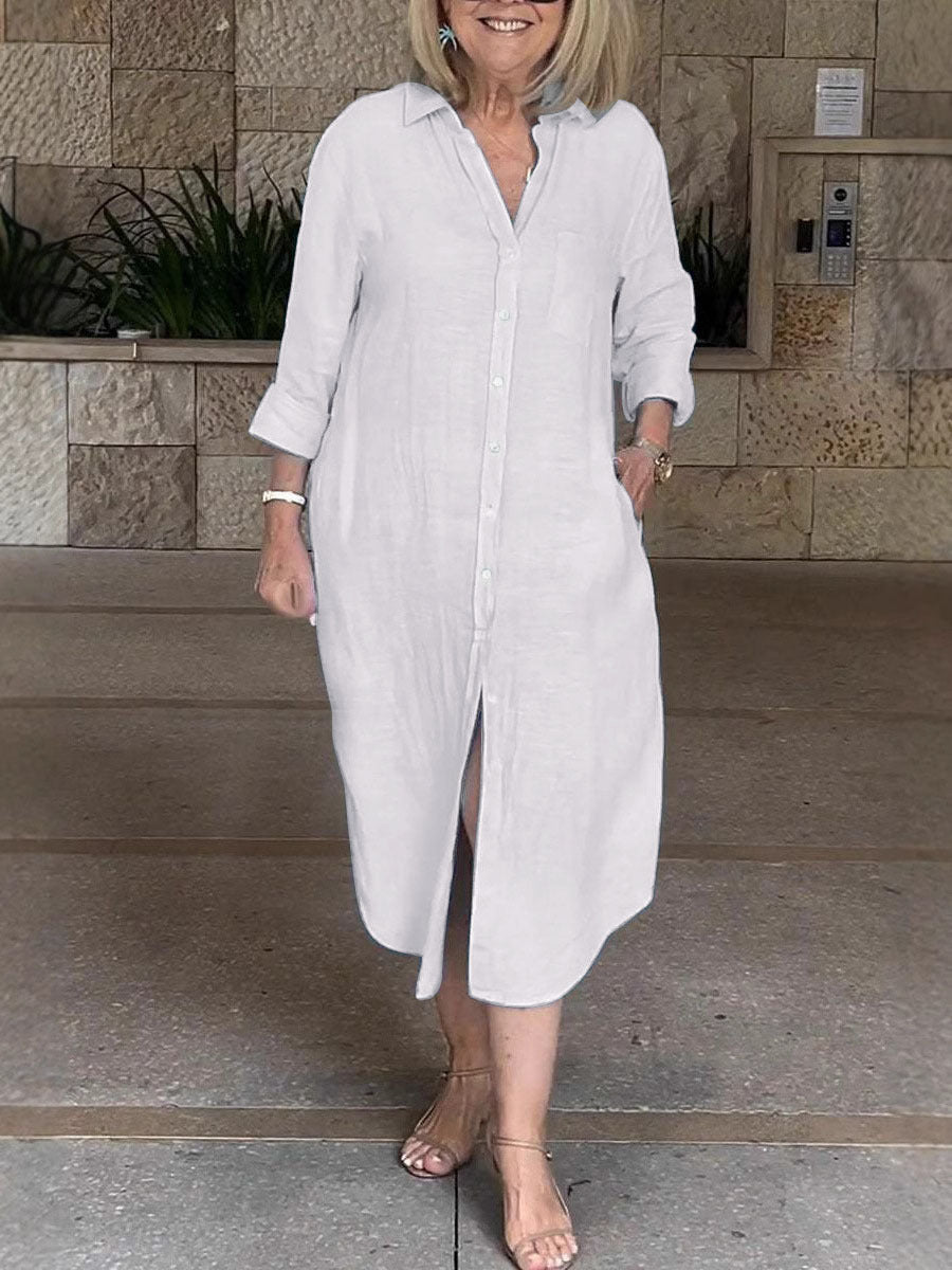 Damen Leichtes Sommerkleid mit Knopfleiste und langen Ärmeln Stalluxe