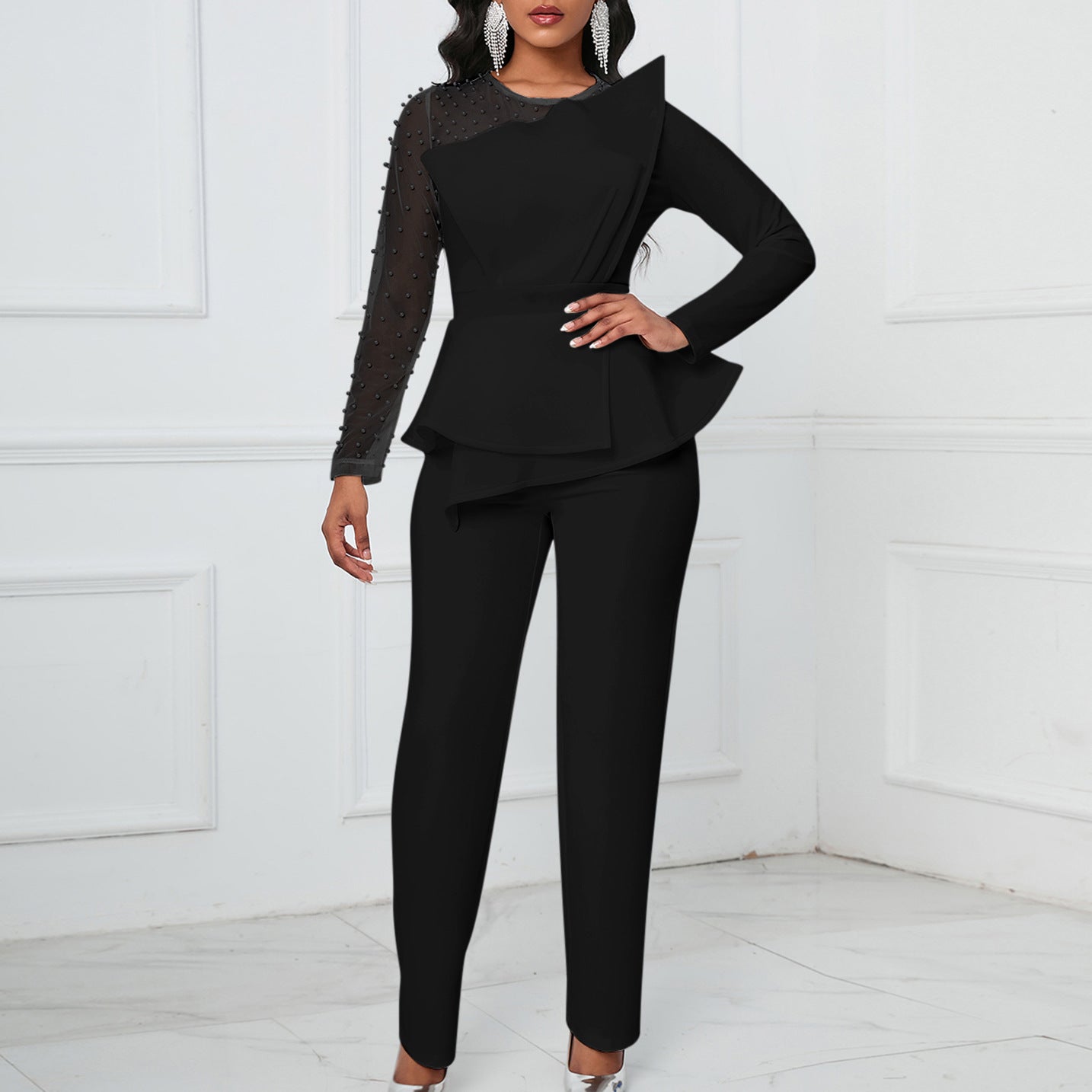 Damen Eleganter Overall mit asymmetrischem Design und raffiniertem Kragen Stalluxe
