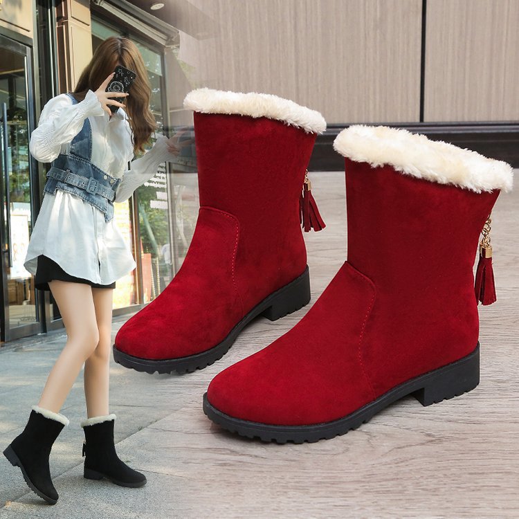 Damen Winterliche Stiefel mit weichem Kunstfellkragen und trendigen Fransenapplikationen Stalluxe