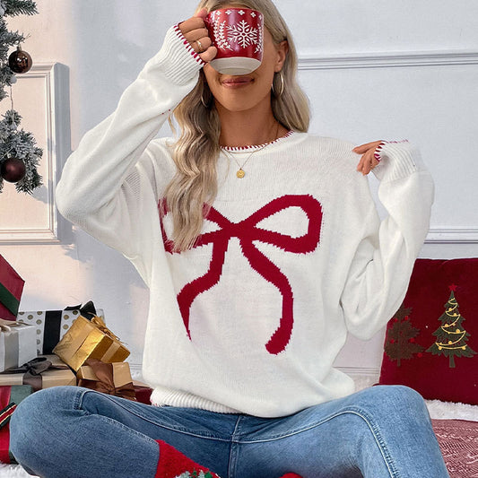 Damen gemütlicher Pullover mit festlichem Schleifen-Motiv Stalluxe