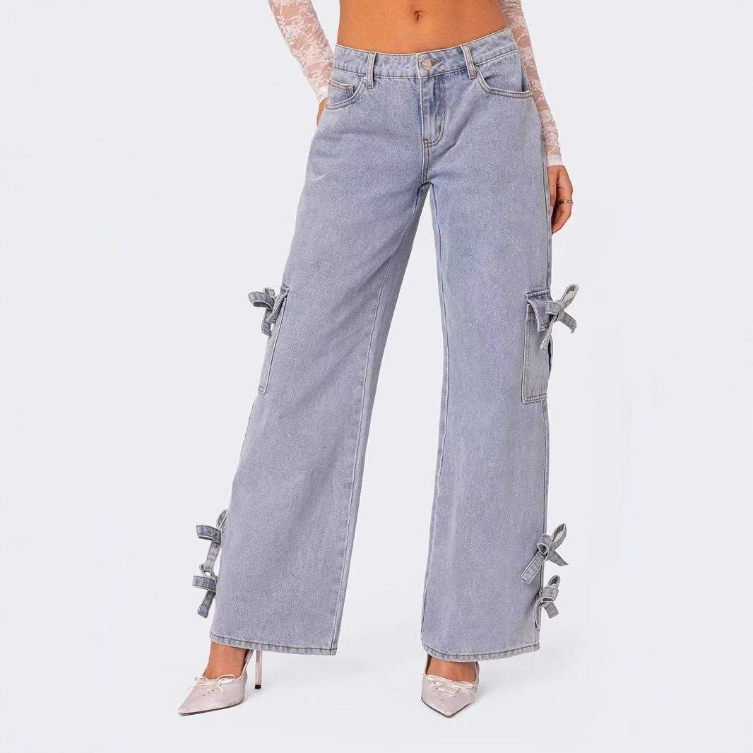 Damen lässige Cargo-Jeans mit stylischem Schleifen-Detail Stalluxe