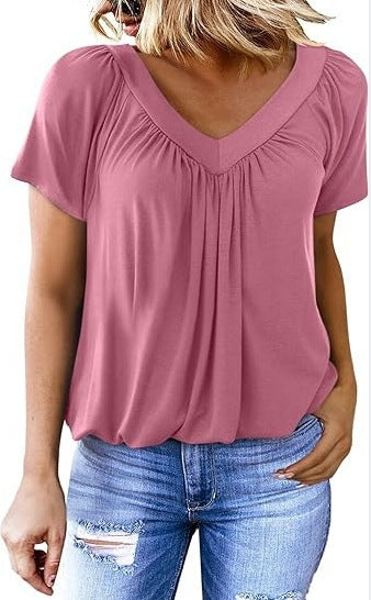 Women's Pleated V-Neck Casual Top Stalluxe