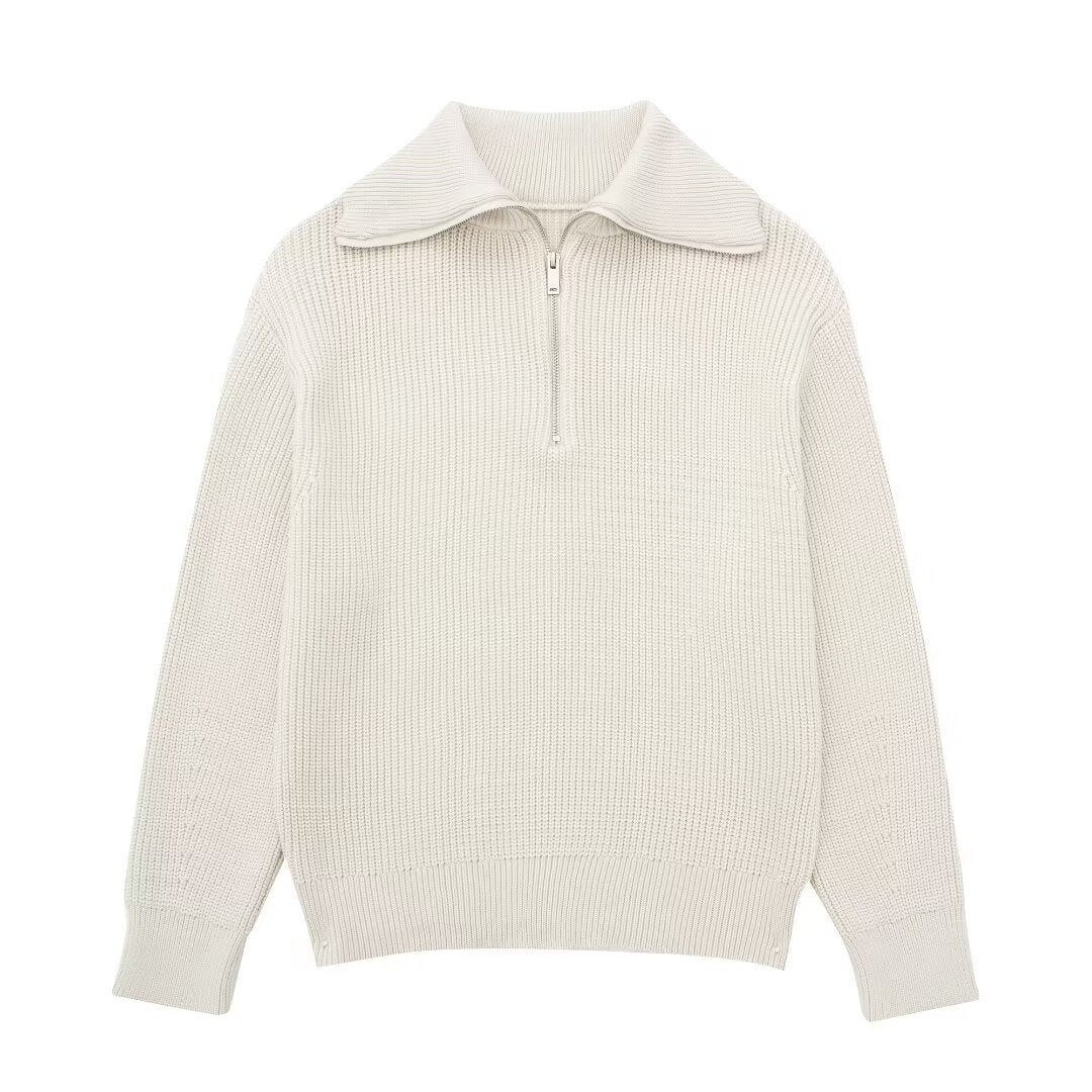 Damen Strickpullover mit hohem Kragen und Reißverschluss Stalluxe