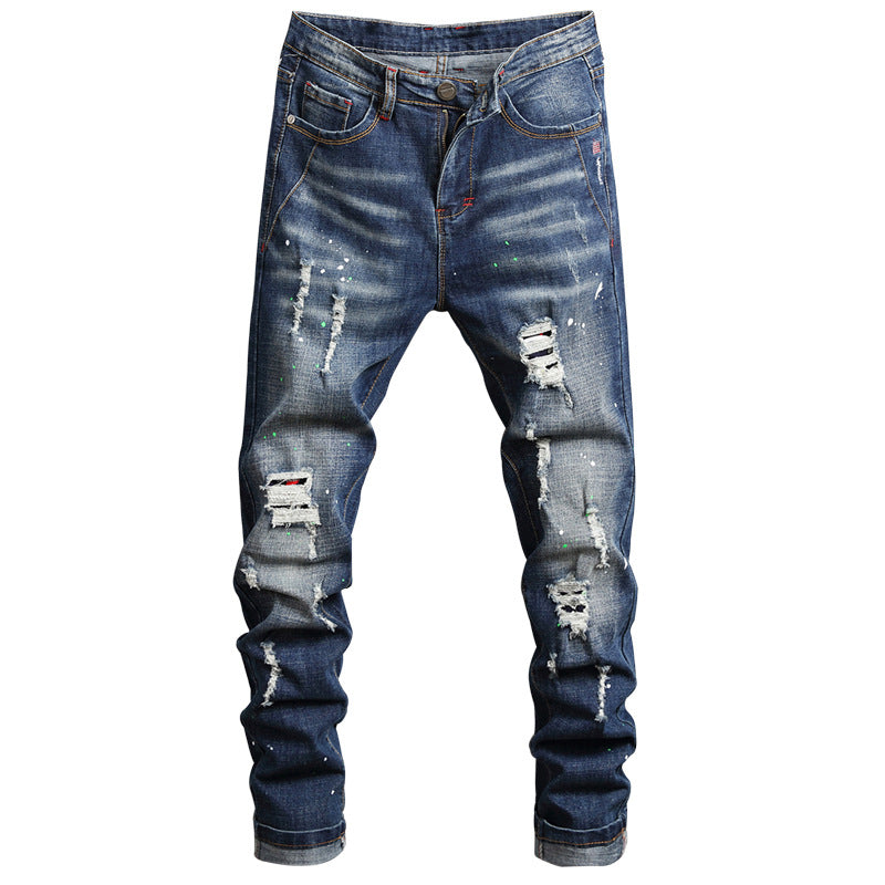 Herren Ripped Denim-Jeans mit kontrastierenden Details und schmalem Schnitt Stalluxe