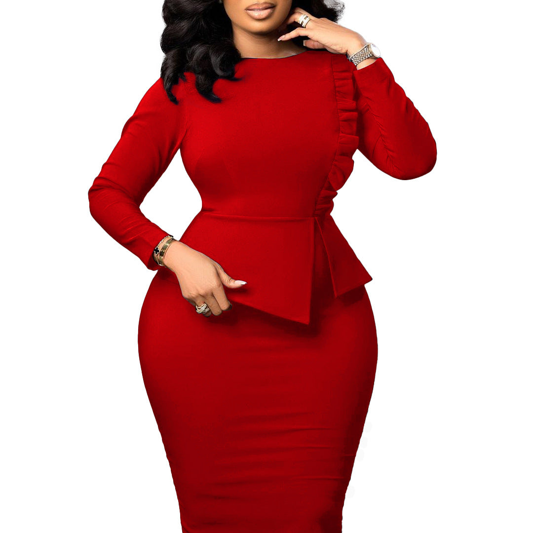 Damen Elegantes Businesskleid mit Rüschendetails und taillierter Silhouette Stalluxe