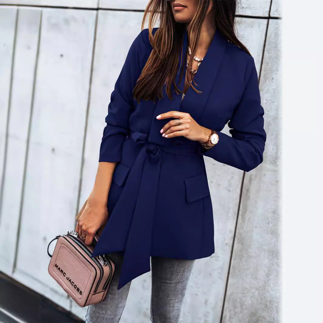 Damen Modische Blazerjacke mit praktischem Gürtel und tiefen Taschen Stalluxe