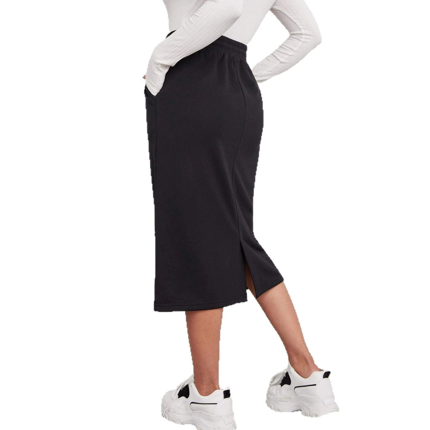Damen Jersey Midirock mit elastischem Bund und Eingrifftaschen Stalluxe