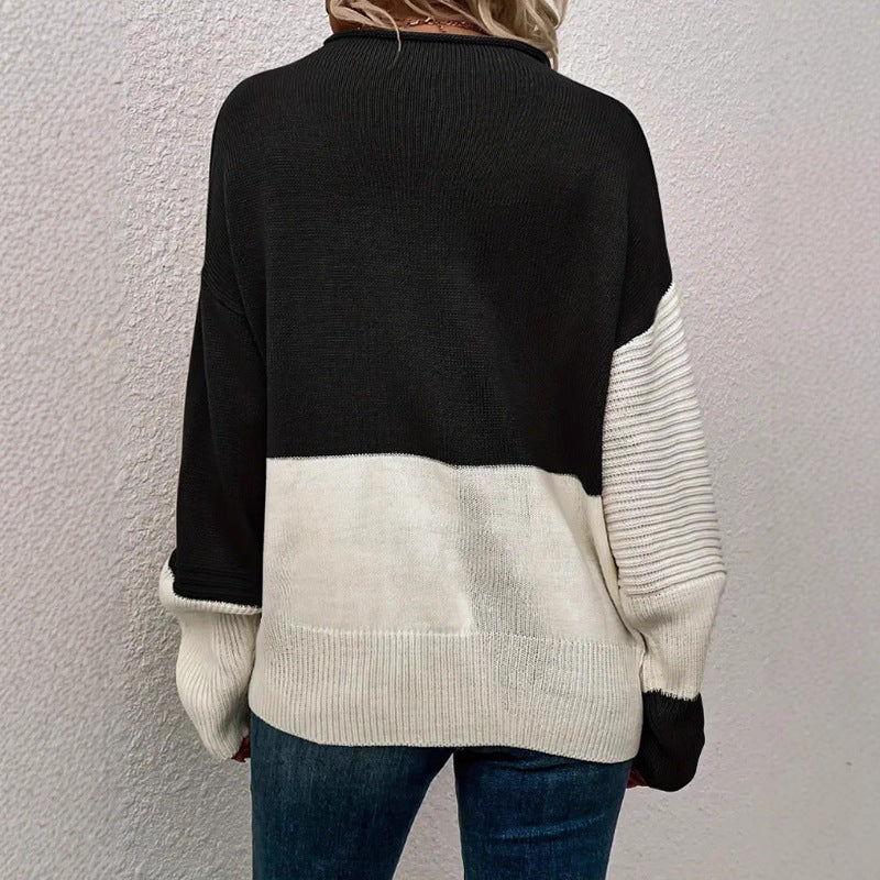 Damen lässiger Pullover mit kontrastierenden Texturen und lockerem Schnitt Stalluxe