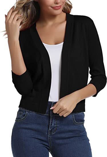 Damen lässige Strickjacke mit offenen Front und 3/4-Ärmeln Stalluxe