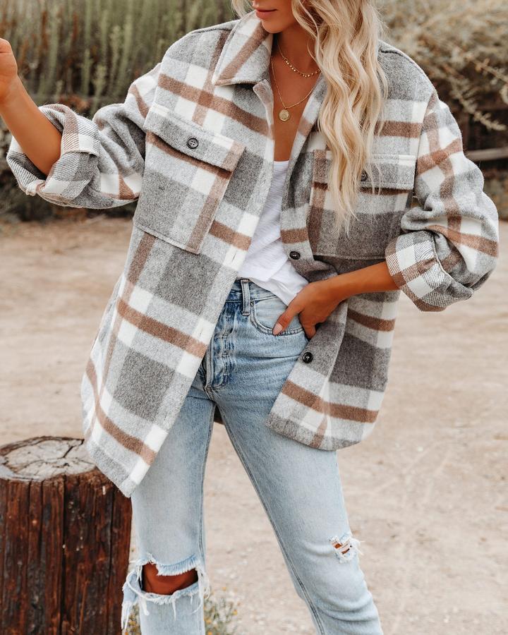 Damen Flanell-Hemdjacke im Karomuster Stalluxe
