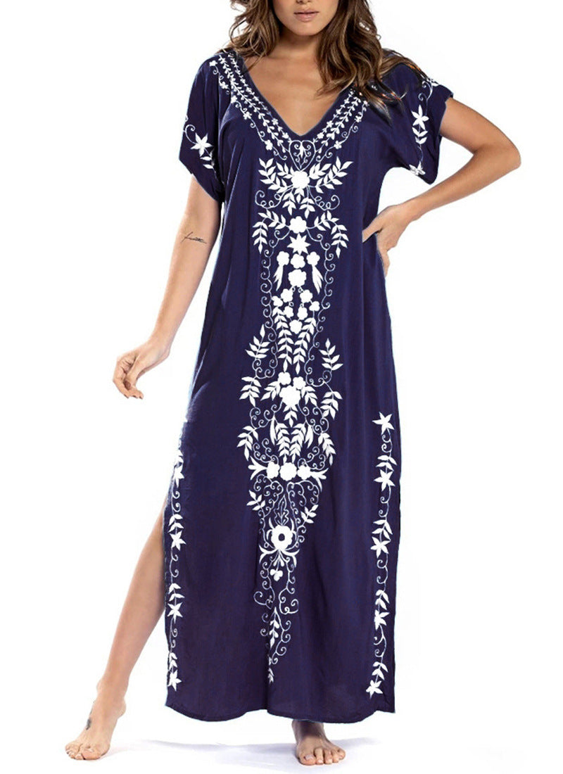 Damen Lange Strandrobe mit kunstvollen Stickdetails Stalluxe