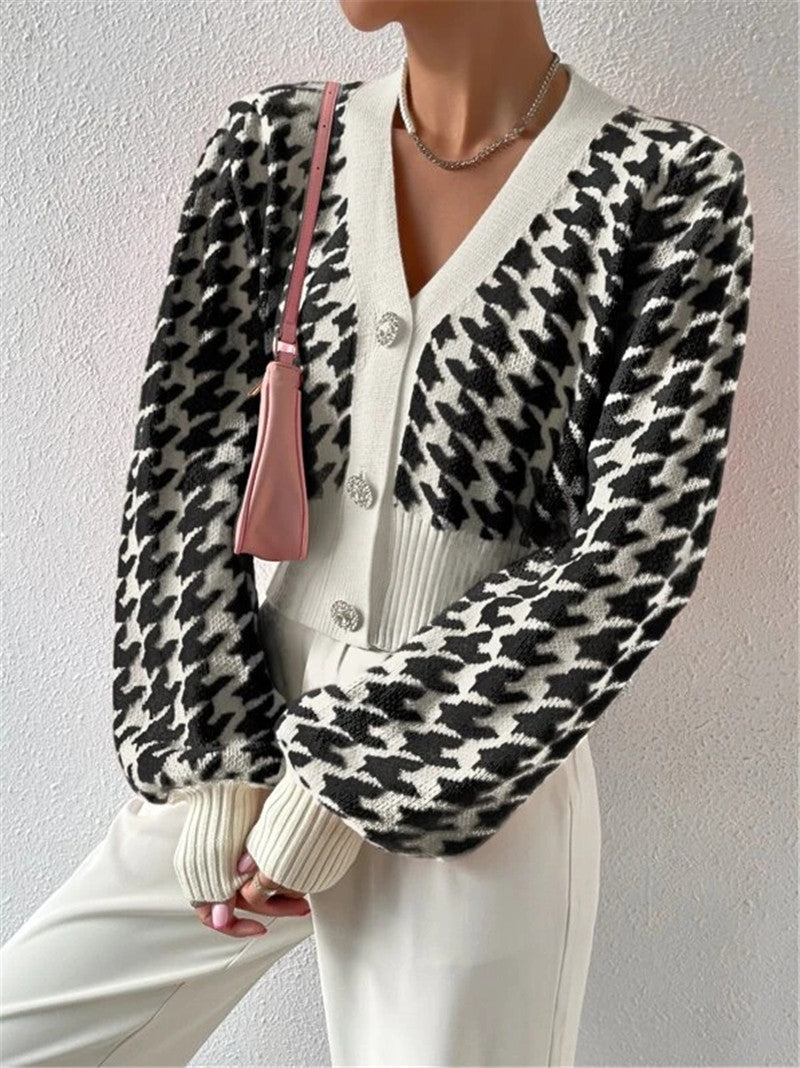Damen Strickjacke mit modernem Hahnentritt-Muster Stalluxe