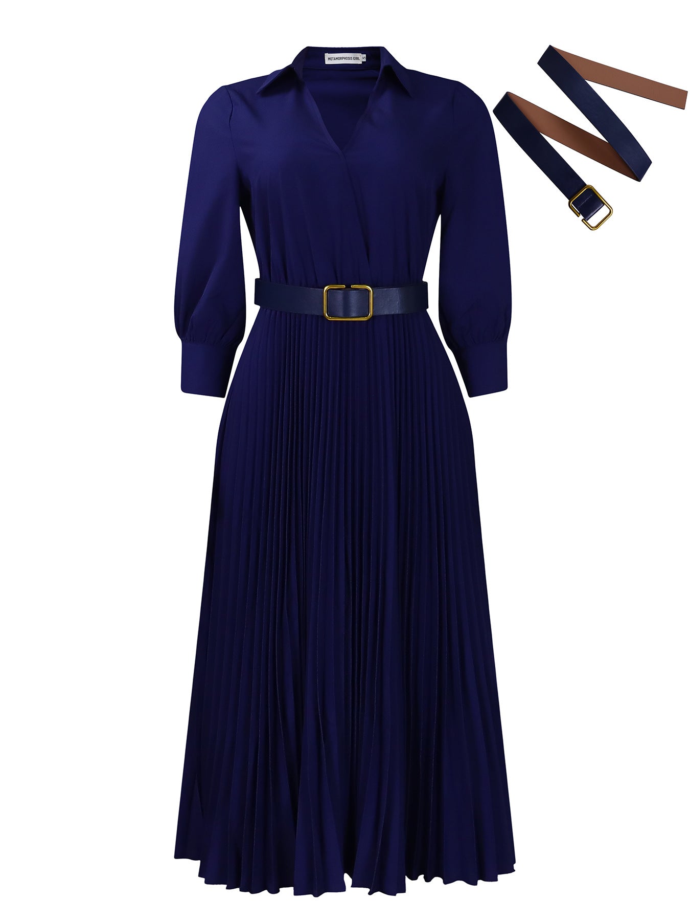 Damen Plissiertes Kleid mit Gürtel Stalluxe
