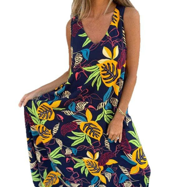 Damen luftiges Maxikleid mit floralem Muster und praktischen Taschen Stalluxe